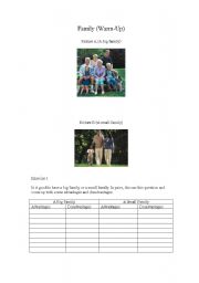 English Worksheet: Family - Big Family/Small Family Advatages & Disadvantages