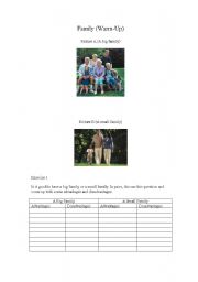 English worksheet: Family - Big Family/Small Family Advatages & Disadvantages