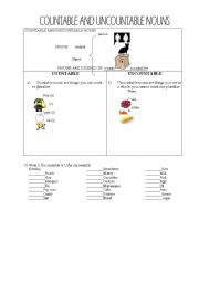 English worksheet: countable and uncountable nouns
