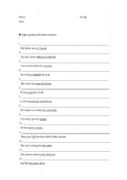 English worksheet: questions for given answers