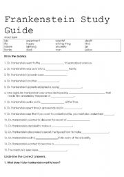 English Worksheet: Frankenstein Study Guide