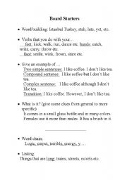 English Worksheet: Warmers or Board Starters