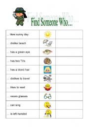 English Worksheet: Find Someone Who...