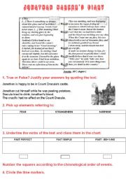 English Worksheet: Dracula reading comprehension and writing