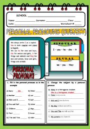 English Worksheet: PERSONAL PRONOUNS - SUBJECT