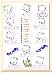 English Worksheet: COLOURS! - easy reading comp 