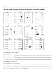 English Worksheet: The calendar and the date
