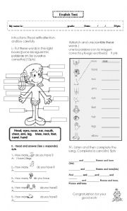 English Worksheet: test my body