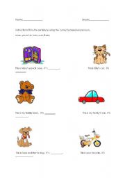 English worksheet: possessive pronoun worksheet