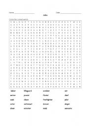 English worksheet: Occupations Word Search (Graded)