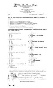 English worksheet: Examen sobre tiempos verbales bsicos