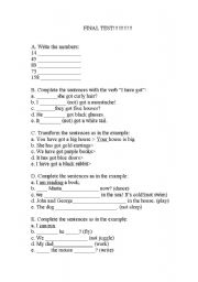 English Worksheet: FINAL TEST