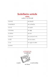 English worksheet: Indefinite article