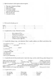 English worksheet: TEST SIMPLE PRESENT AND HOBBIES/SPORTS