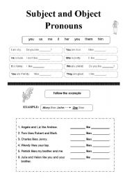 English Worksheet: Subject and Object Pronouns