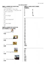 English worksheet: yes/no questions and numbers