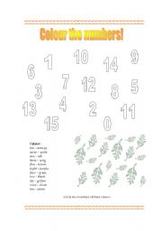 English Worksheet: Colour the numbers