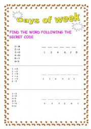 English Worksheet: days of the week