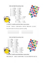 English Worksheet: Alphabet spelling pair activity