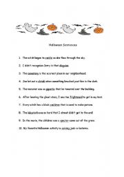 English Worksheet: Halloween Sentences (1/2)