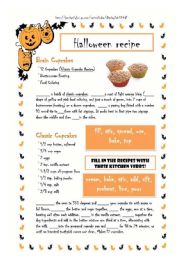 English Worksheet: HALLOWEEN RECIPES - BRAIN CUPCAKES