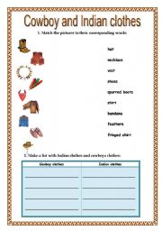 English Worksheet: Western Clothes: cowboys and indians