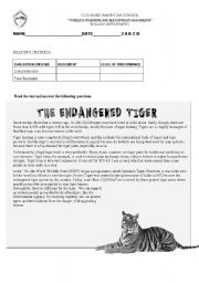 English Worksheet: endangered animals