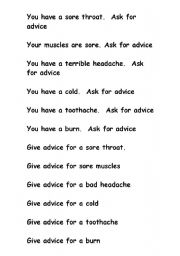 English Worksheet: health problems /oral practice