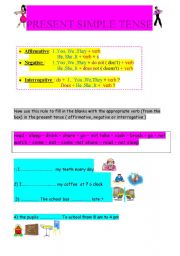 English worksheet: simple present+ daily routines part1 