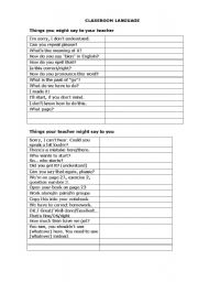 English Worksheet: Classroom language