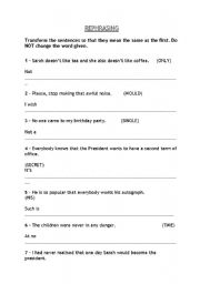 English worksheet: Rephrasing