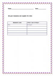 English Worksheet: When is your birthday?