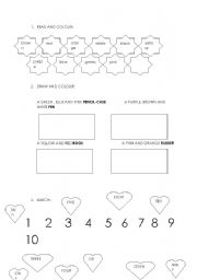 English worksheet: colours and numbers