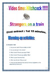 English Worksheet: Video time _ STRANGERS ON A TRAIN by Alfred HITCHCOCK _ Extract #1 (33 tasks, 12 pages, KEY included)