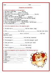 English Worksheet: Comparative and Superlative - 1/3