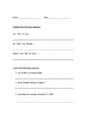 English worksheet: Sentence structure excercise