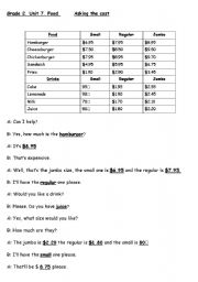 English Worksheet: Ordering Food (Prices) 