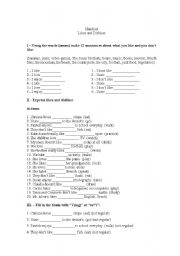 English Worksheet: likes and dislikes