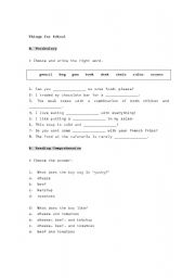 English Worksheet: Things for School