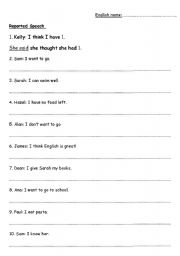 reported speech present tense worksheet