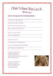 English Worksheet: I want to know what love is