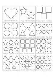 English Worksheet: Numbers, Colors & Shapes concentrate