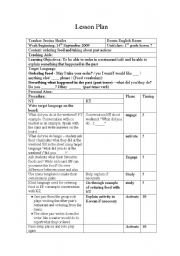 English Worksheet: Ordering Food Lesson Plan