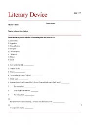 English Worksheet: Literary Devices