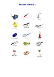 English Worksheet: Kitchen Utensils 1 - Pictures