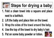 English worksheet: Steps for drying a baby