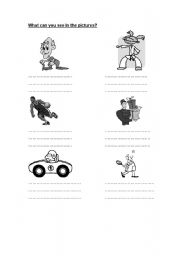 English worksheet: what can you see in each picture?