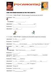 English Worksheet: Pocahontas oral comprehension (With the video)