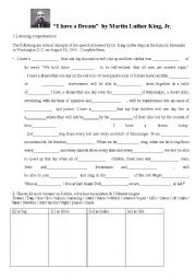 English Worksheet: MLKs speech oral comprehension