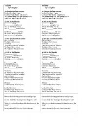 English Worksheet: Yellow (Coldplay)